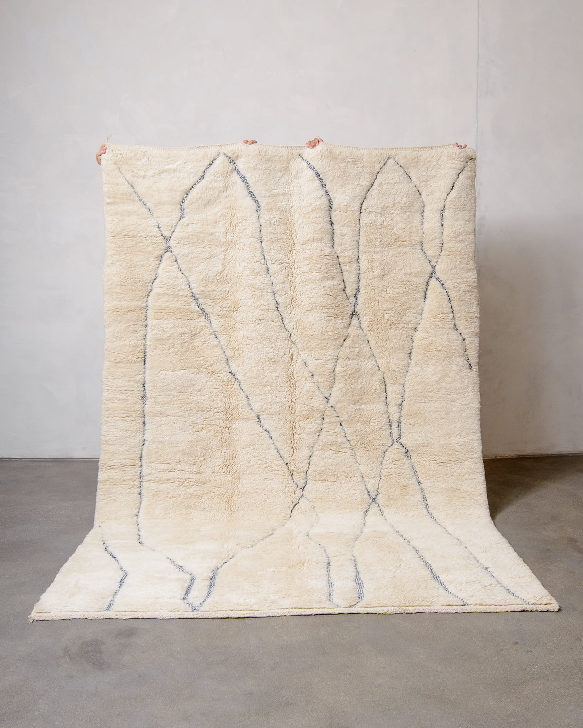 Modern, designer, handcrafted 100% sheep’s wool Berber rug from Morocco. Beni M’rirt carpet with beautiful colours and patterns and fluffy wool texture.